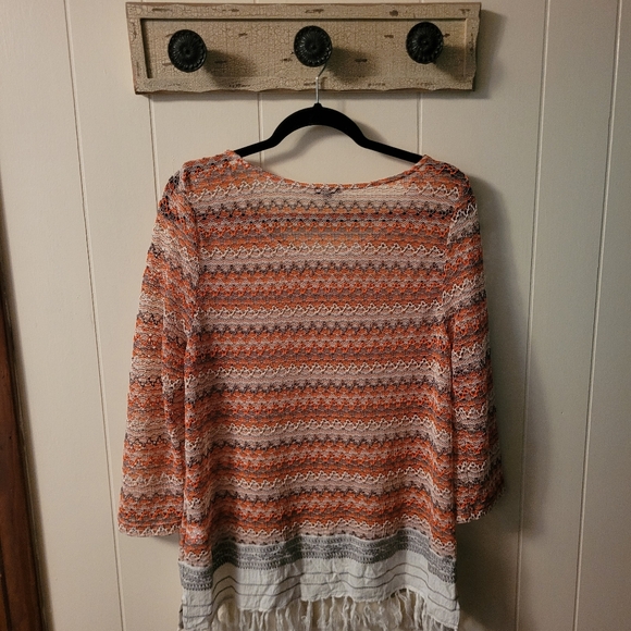 Hannah Boho Lace Top With Fringe Trim Size Large - Picture 2 of 8